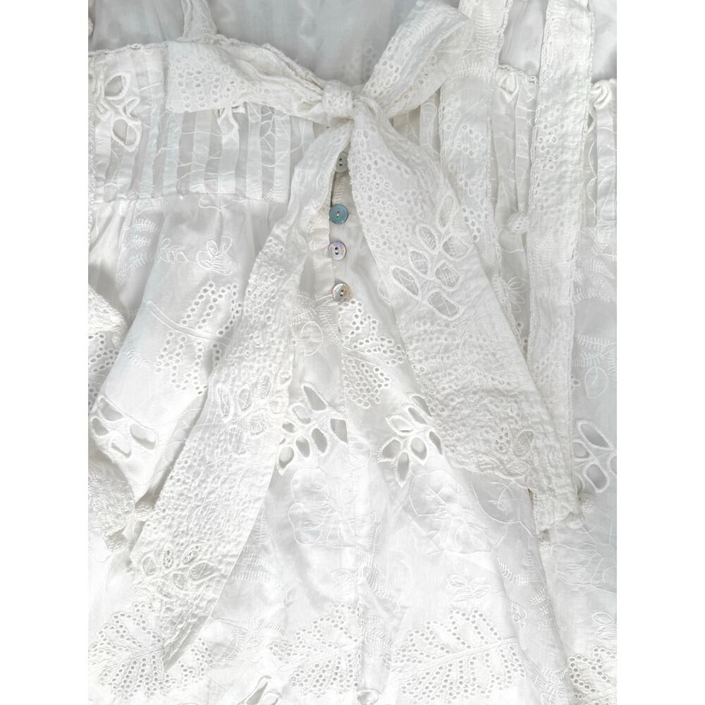 NWOT FARM Rio White Eyelet Embroidered Midi Dress Size M Floral Cotton Boho - Picture 11 of 15
